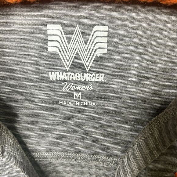 Whataburger Employee Polo Shirt Womens Med Gray Stripe Longsleeve Top Collar - Picture 2 of 9